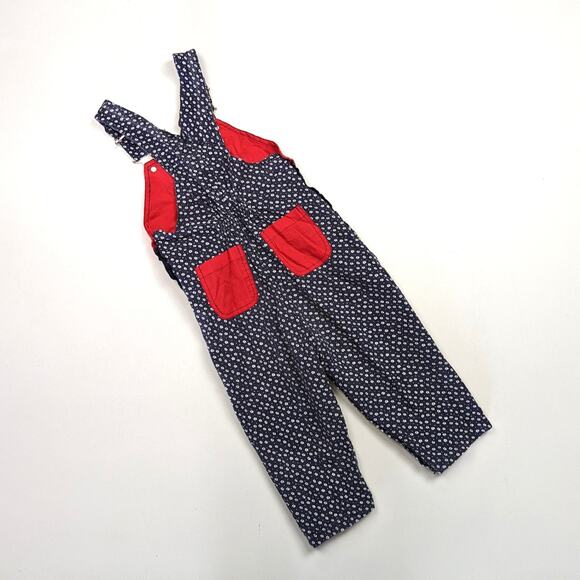 Vintage Kids Kids Overalls Girls Size 24m Navy Floral - Picture 3 of 4